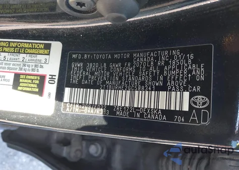 2016 Toyota Corolla S Plus из США, поврежденный, VIN 2T1BURHE2GC588341